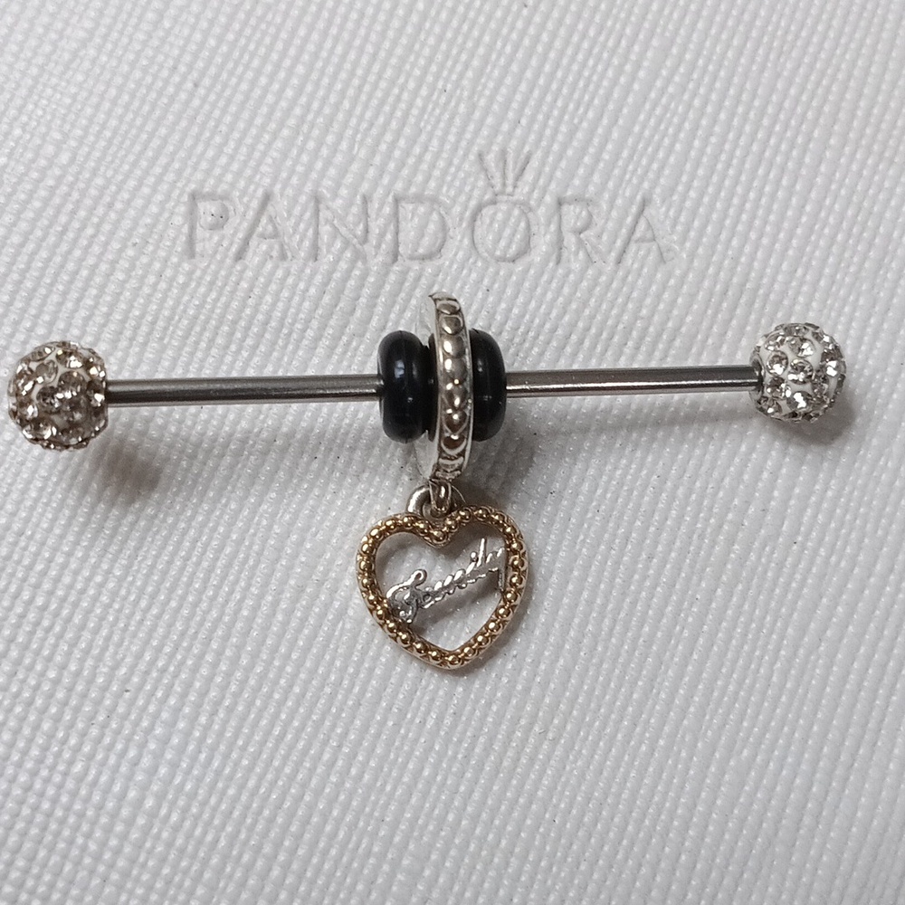 Pandora Silver 14k Gold Vintage Loving Family Dangle Charm/Pendant